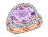 6.96 Carat (ctw) Oval Pink Amethyst Ring with Lab Created White Sapphires in Rose Sterling Silver