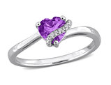 1/2 Carat (ctw) Amethyst Heart Ring in Sterling Silver with Diamond Accent