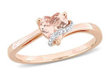 3/5 Carat (ctw) Morganite Heart Promise Ring with Accent Diamonds in Rose Plated Sterling Silver