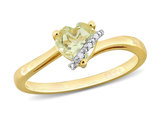 3/4 Carat (ctw) Green Quartz Heart Ring in Yellow Plated Sterling Silver