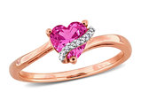 1.00 Carat (ctw) Lab-Created Pink Sapphire Heart Ring in Rose Sterling Silver