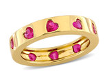 1.70 Carat (ctw) Lab-Created Ruby Eternity Band Heart Ring in Yellow Sterling Silver