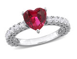 3.92 Carat (ctw) Lab-Created Ruby and White Sapphire Heart Ring in Sterling Silver