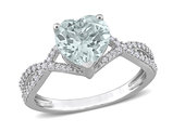 1.50 Carat (ctw) Clear Light Aquamarine Heart Ring in 14K White Gold with Diamonds