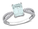 1.90 Carat (ctw) Aquamarine Splt Shank Ring with Diamonds in 14K White Gold