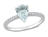 7/8 Carat (ctw) Ultra  Light Aquamarine Ring in 14K White Gold with Diamonds