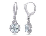 2.80 Carat (ctw) Ultra-Light Aquamarine Dangle Earrings with Diamonds in 14K White Gold