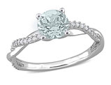 1.00 Carat (ctw) Ultra-Light Aquamarine CrossOver Ring in 14K White Gold with Diamonds