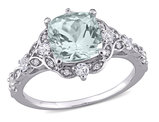 1.75 Carat (ctw) Light Aquamarine Cushion-Cut Ring in 14K White Gold