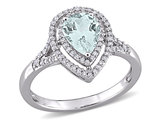 1.20 Carat (ctw) Ultra-Light Aquamarine Drop Ring in 14K White Gold with Diamonds