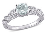 3/4 Carat (ctw) Ultra-Light Aquamarine CrossOver Ring in 14K White Gold with Diamonds