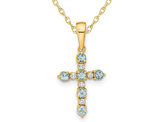 1/5 Carat (ctw) Light Aquamarine Cross Pendant Necklace in 14K Yellow Gold with Chain