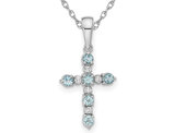 1/5 Carat (ctw) Light Aquamarine Cross Pendant Necklace in 14K White Gold with Chain