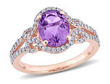 2.00 Carat (ctw) Amethyst Halo Ring in 14K Rose Pink Gold with Diamonds