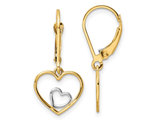 10K Yellow and White Gold Heart Dangle Earrings