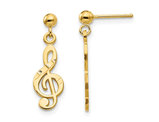 14K Yellow Gold Treble Clef Music Note Dangle Earrings