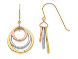 14K Yellow, White and Rose Gold Circle Dangle Earrings