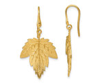 14K Yellow Gold Textured Maple Leaf Dangle Earrings